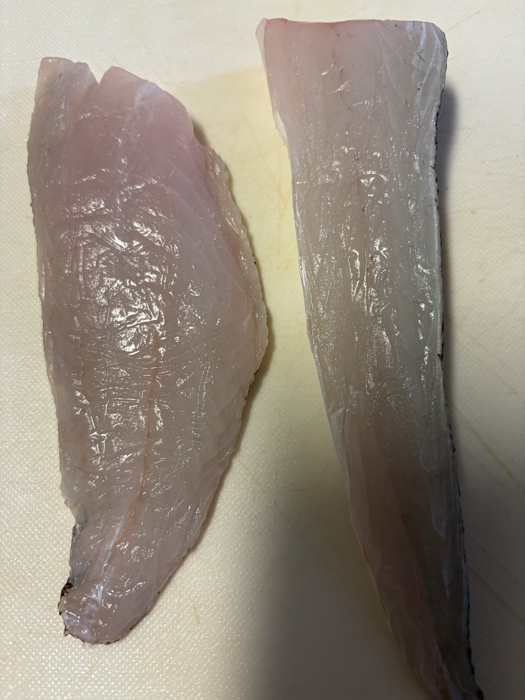 皮を引いた熟成後のキジハタとマゴチの身