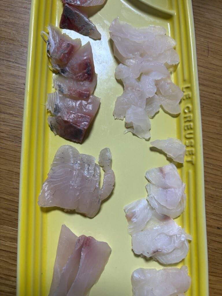 5日熟成したネリゴと、2週間熟成したキジハタ・マゴチの刺身