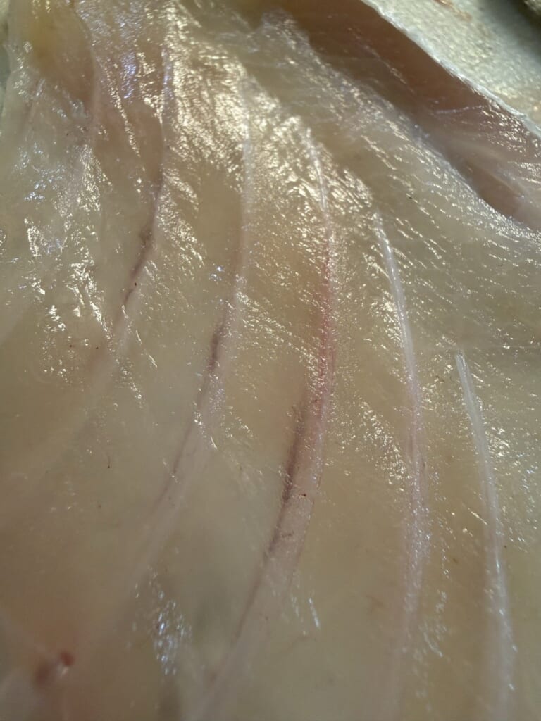 腹骨を削いだあとのネリゴの身のアップ